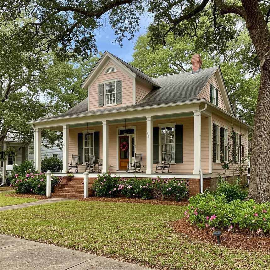 Landscaped residential house with a green lawn